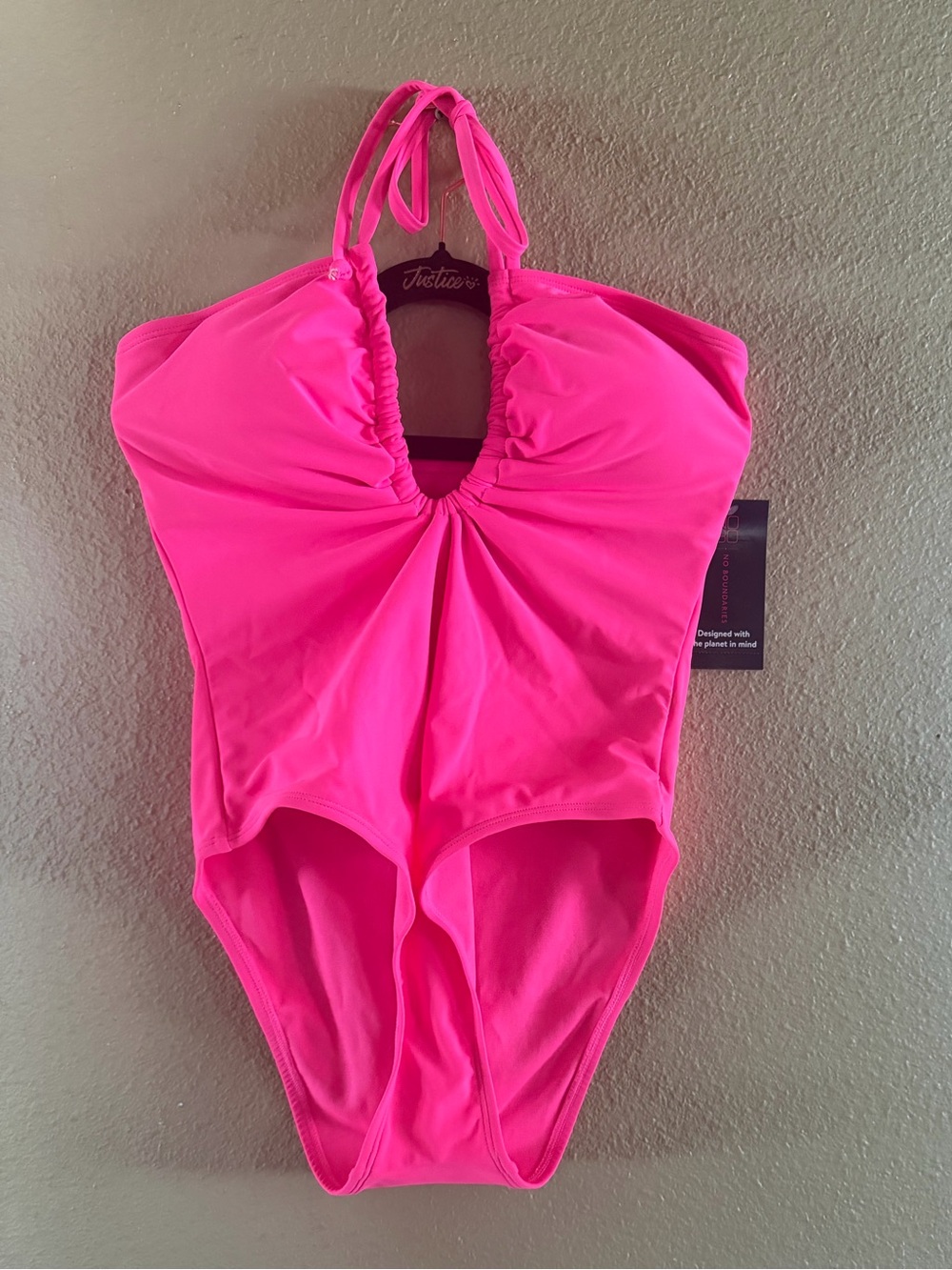 No Boundaries Hot Pink Halter One-Piece Swimsuit